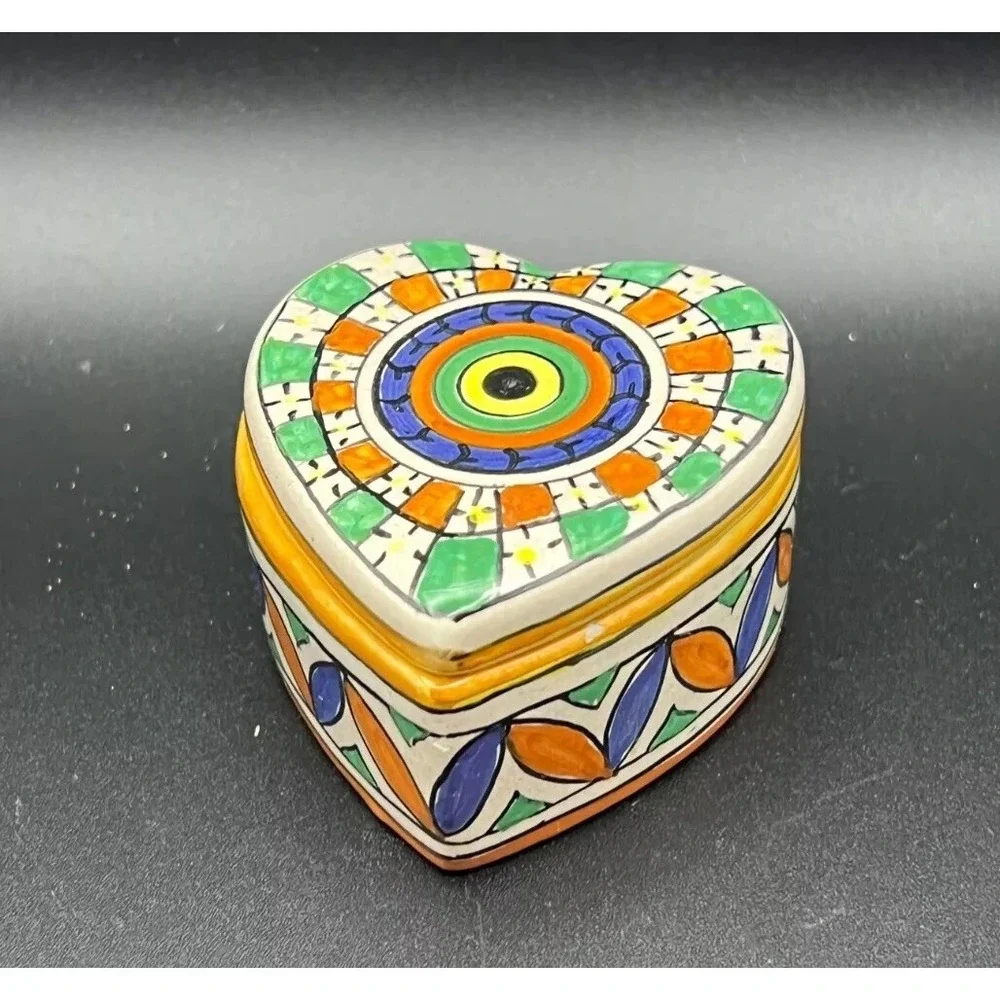 Heart Trinket‎ Dish Box Italian Pottery Multicolor Deruta ITALY 2